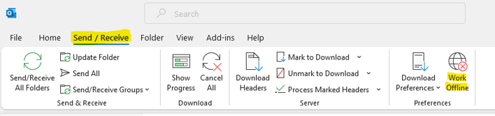 How to check if you are working offline in Outlook. 